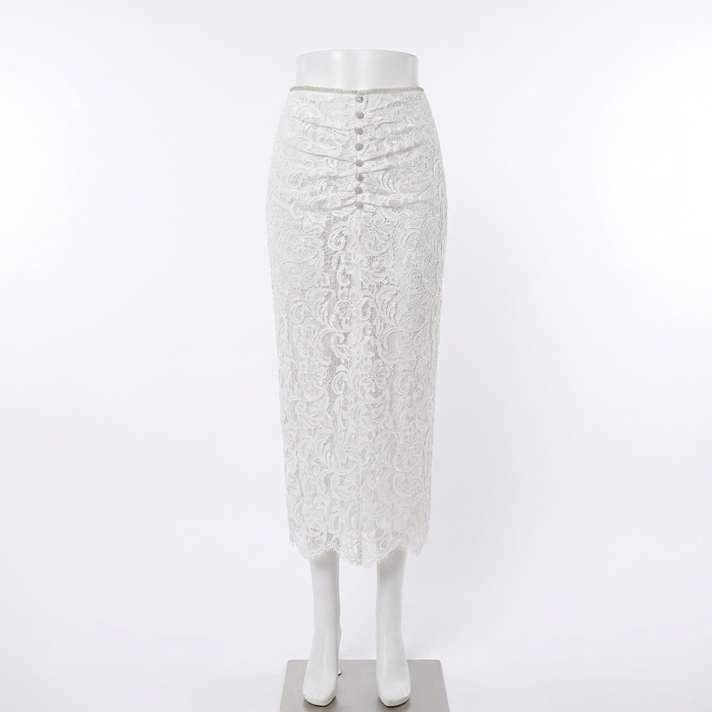 NEW SELF-PORTRAIT cord lace midi skirt in cream